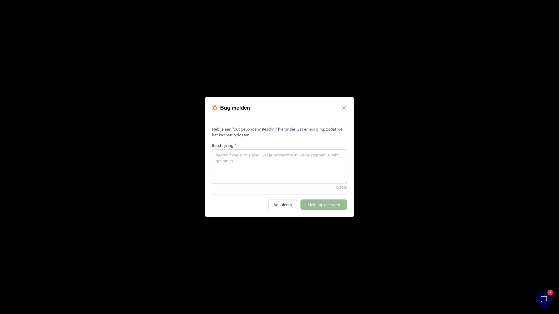 Bug report formulier