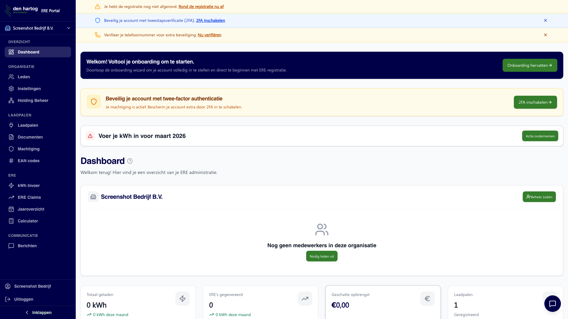 Bedrijf onboarding dashboard