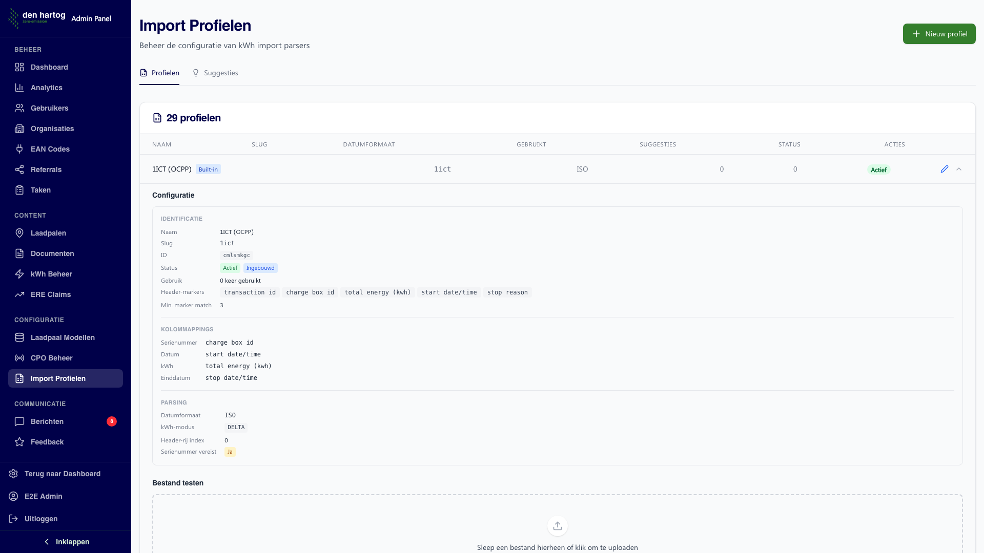 Import profiel detail
