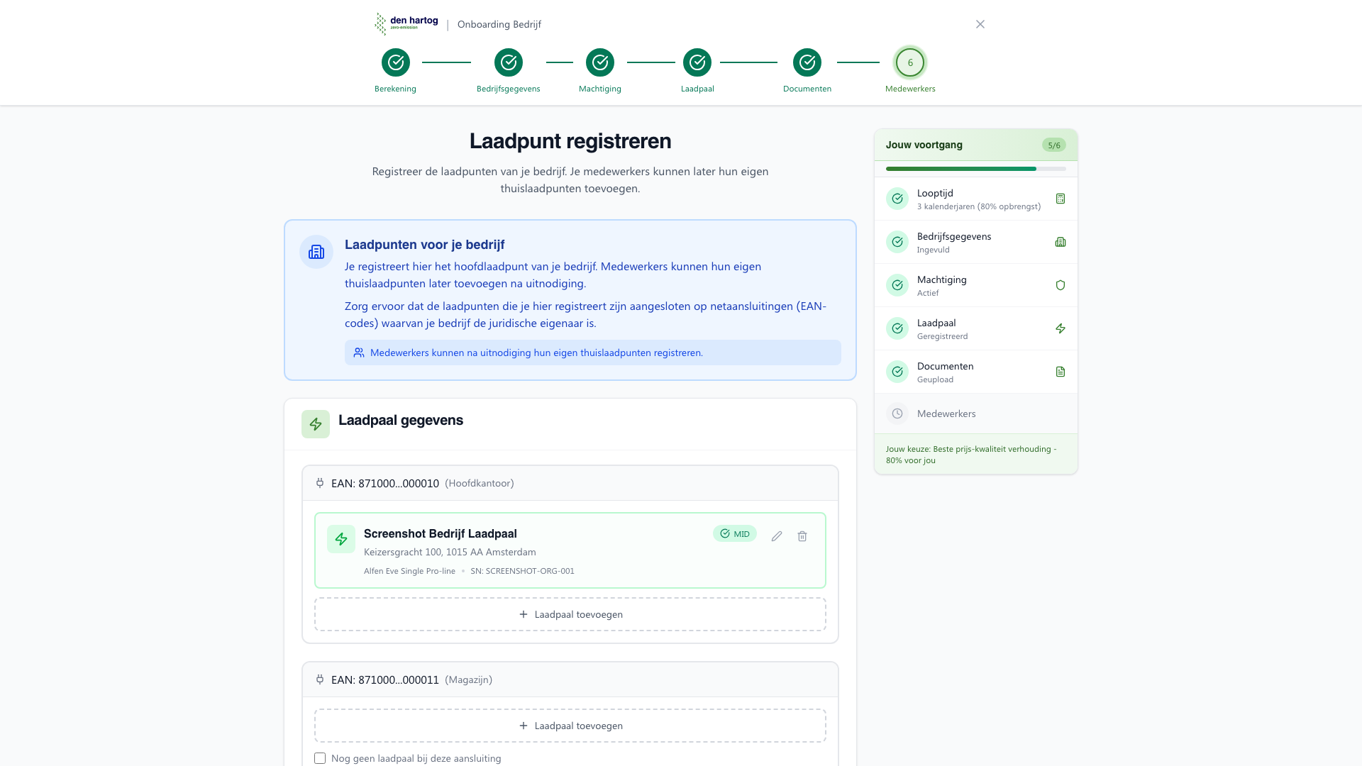 Bedrijf laadpalen per EAN-code