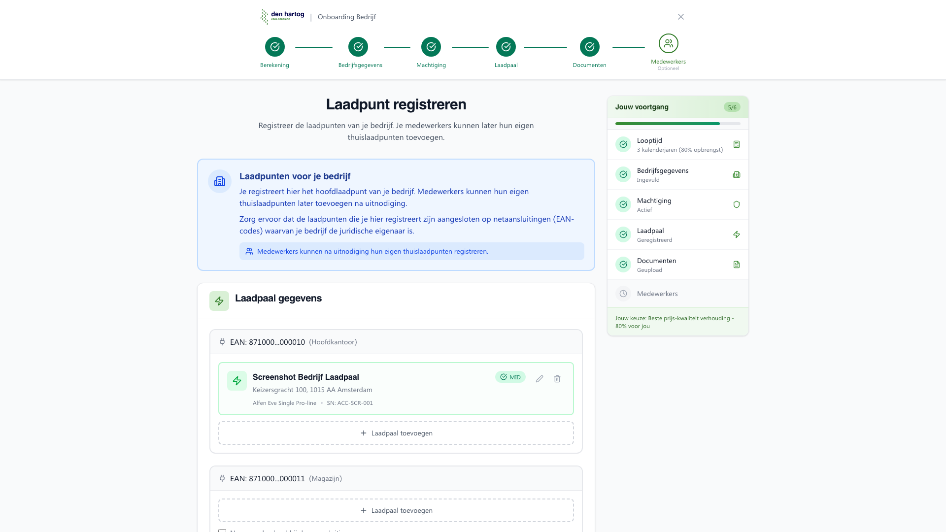 Bedrijf laadpalen per EAN-code