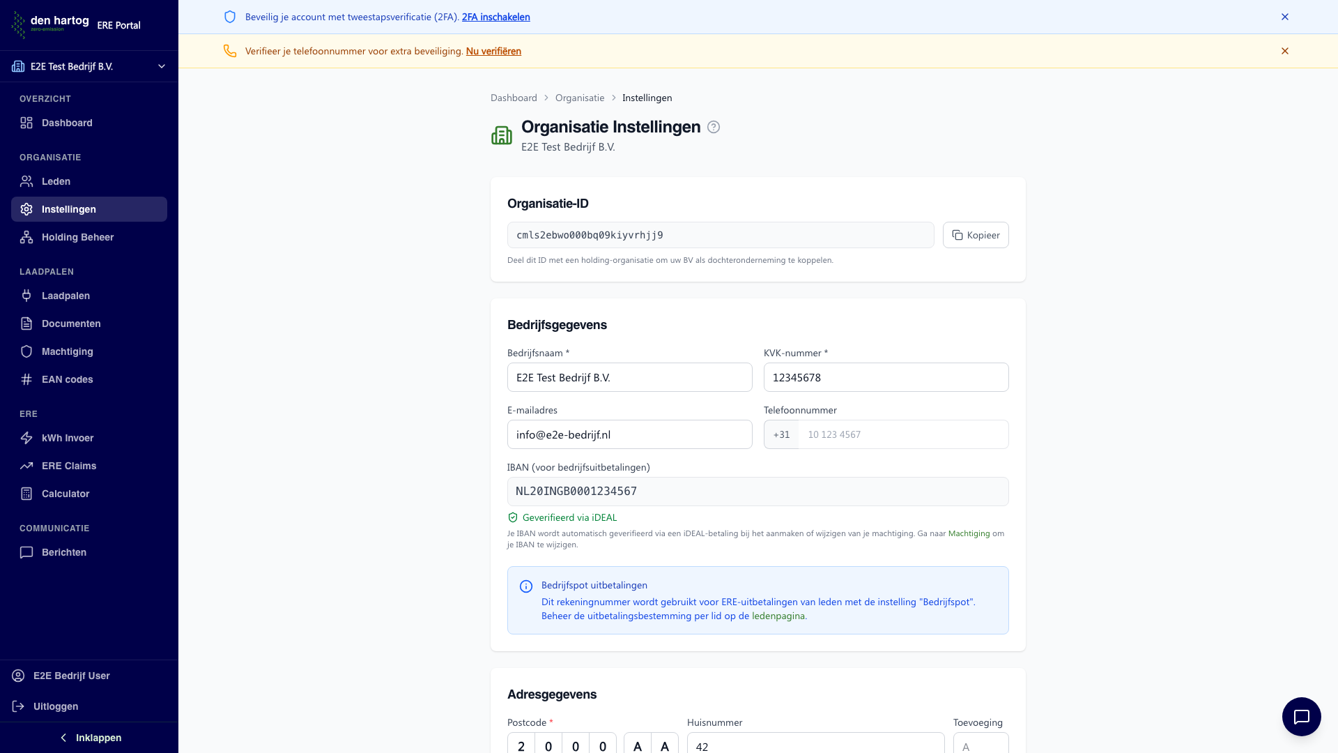 Organisatie instellingen