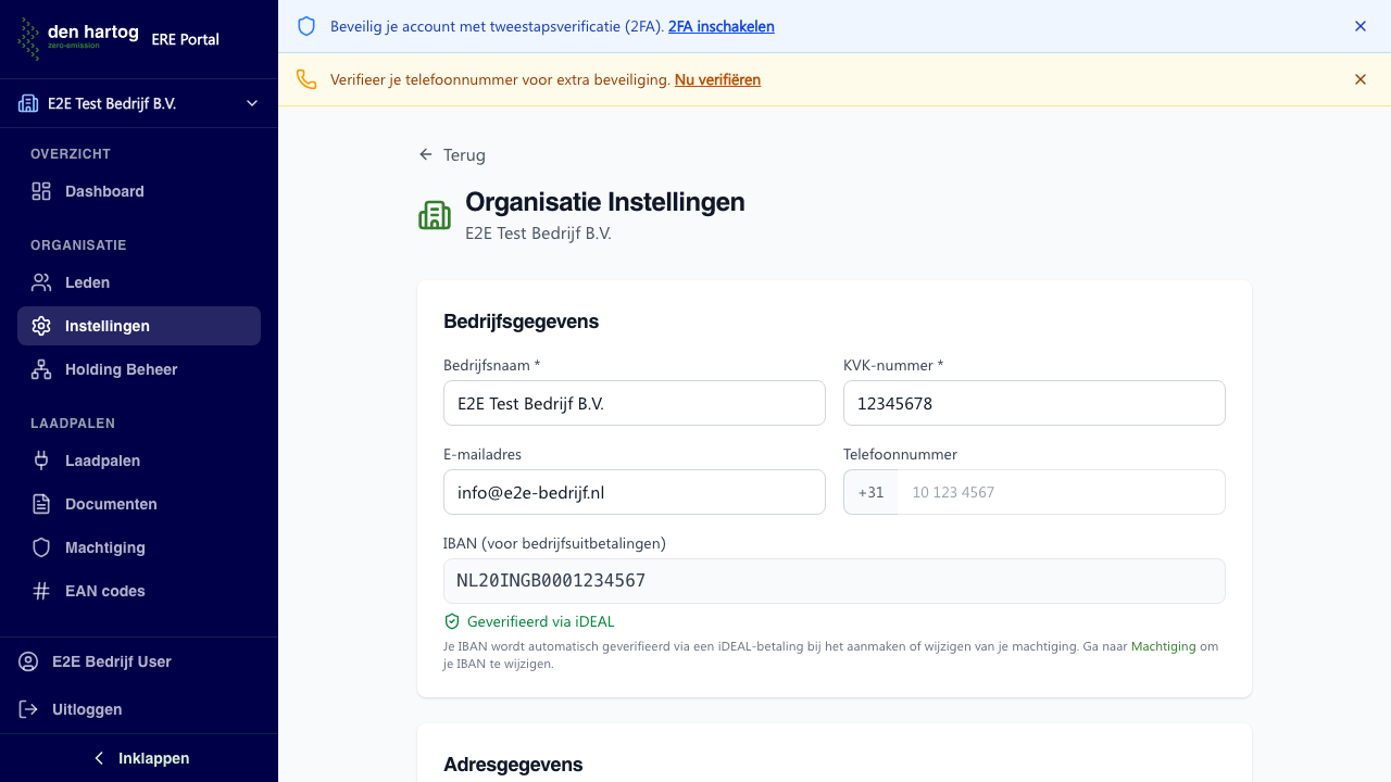 Organisatie instellingen